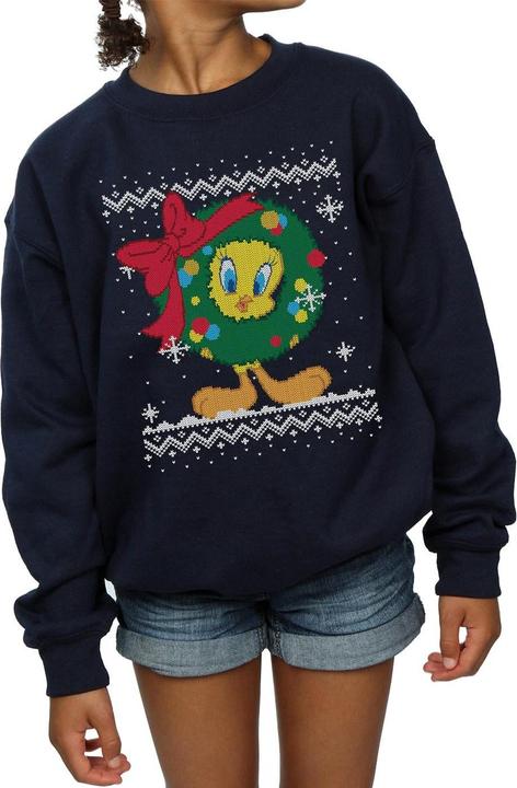 Actual product image Looney Tunes Girls Tweety Pie Christmas Fair Isle Sweatshirt (128)