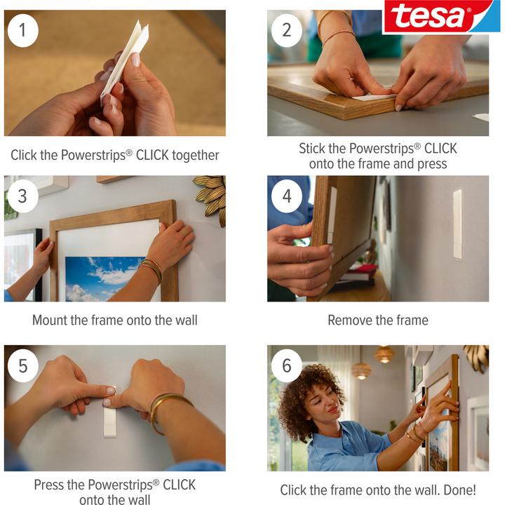 Actual product image tesa Powerstrips CLICK - Velcro adhesive pads - Hanging pictures without drilling - Small 1.8kg - 16 x 2 (20 mm)