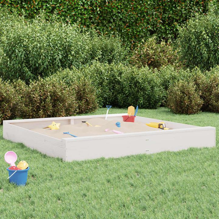 Produktbild VidaXL Sandkasten mit Sitzen Weiss Quadratisch Massivholz