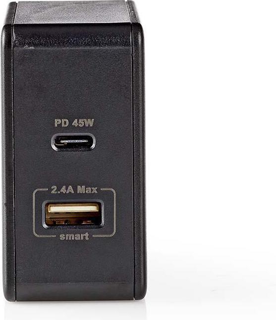 Actual product image Nedis Mains charger Fast charging function PD3.0 45W 1x 2.4 A / 1x 3.0 A Number of outputs: 2 USB-A/U (57 W)