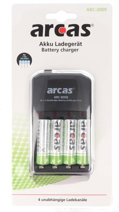 Immagine prodotto Arcas Caricabatterie con 4 batterie ricaricabili Mignon AA NiMH da 2700 mAh a un prezzo economico