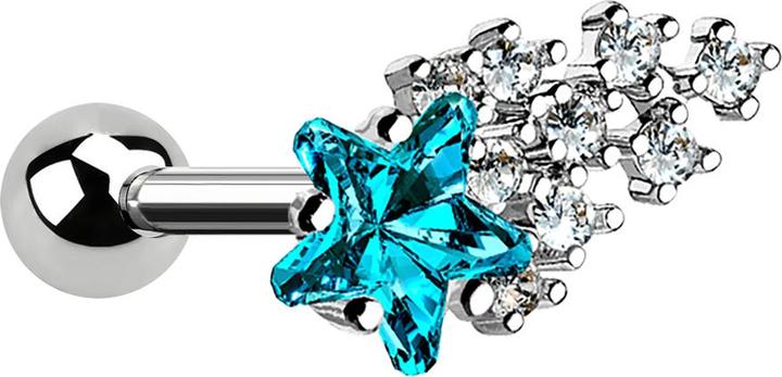 Immagine prodotto Star Piercing Micro Barbell silber mit Kugel und Sternschnuppe aqua (Acciaio chirurgico 316L, Ottone)