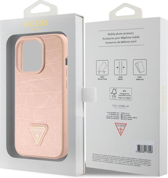 Actual product image Guess GUHCP15LPCRTHCP iPhone 15 Pro 6.1" różowy/pink hardcase Croco Triangle Metal Logo (Apple iPhone 15 Pro)