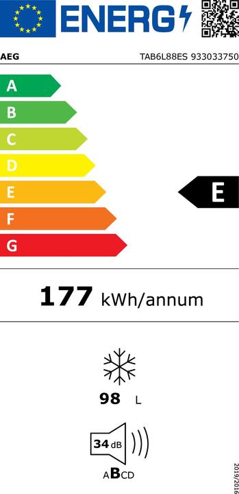 Label énergétique AEG Tab6l88es (Encastrable, 98 l)