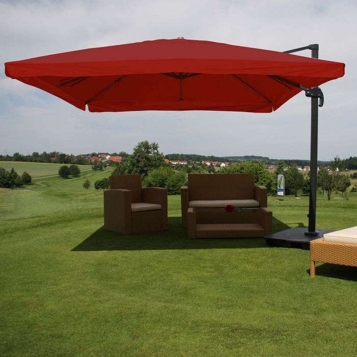 Image du produit Swisshandel24 Parapluie, parasol Gastronomie 3x3m (Ø4,24m) polyester/alu 23kg, Flap, bordeaux avec support - (3 m)