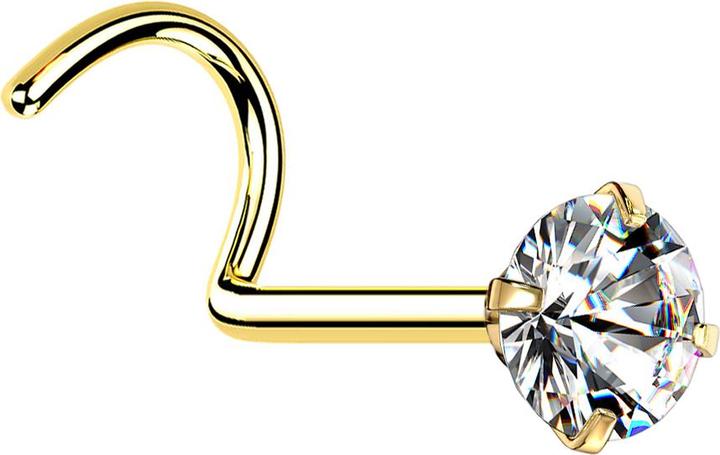 Star Piercing Nasenstecker gebogen vergoldet runder Kristall silber gefasst (Chirurgenstahl 316L, ohne Messing)