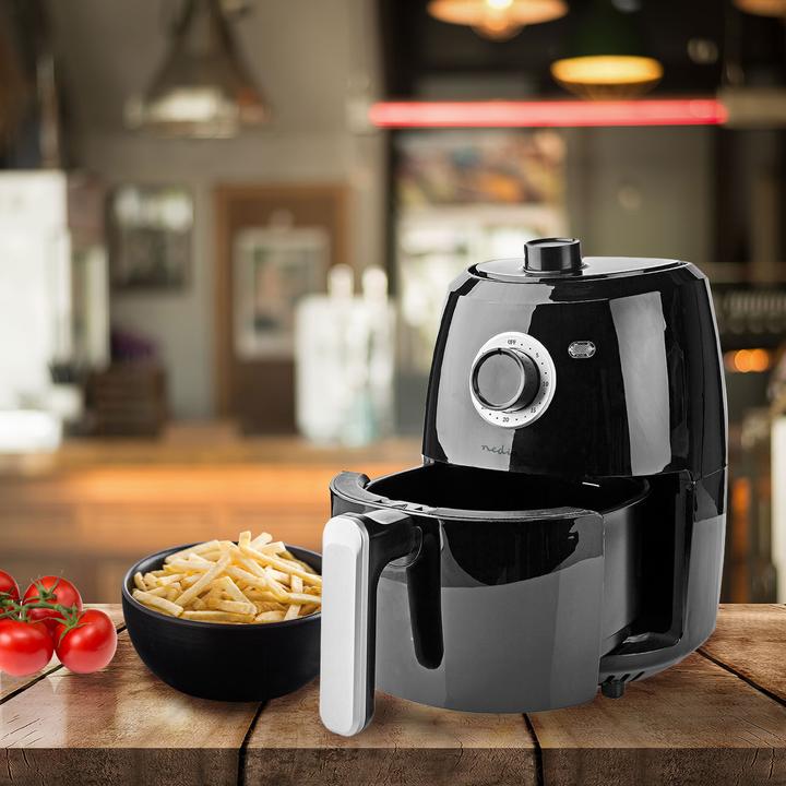 Actual product image Nedis Hot Air Fryer | 2.4 l | Timer: 30 min | Analogue | Aluminium / Black (EU plug)