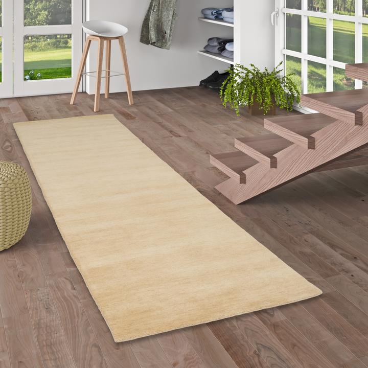 Produktbild Pergamon Wolle Natur Teppich Läufer Gabbeh Maya Einfarbig (90 x 160 cm)