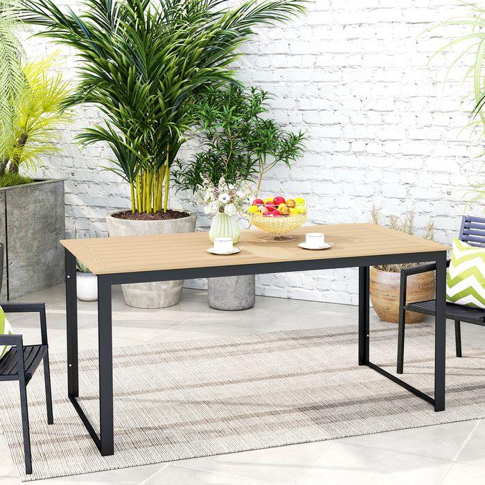 Produktbild Swisshandel24 Gartentisch für 6 Personen 160x80 cm Holzoptik Lamellendesign, Teak (80 cm)