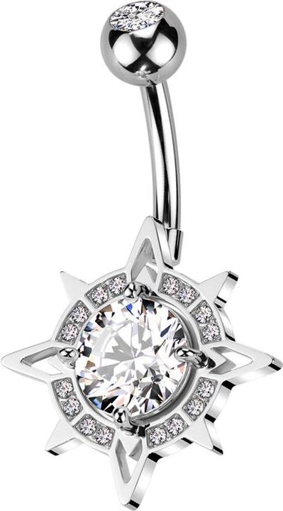 Immagine prodotto Star Piercing Banane silber mit Kugel silber Kristall silber und Kompass Kristalle silber (Acciaio chirurgico 316L, Ottone)