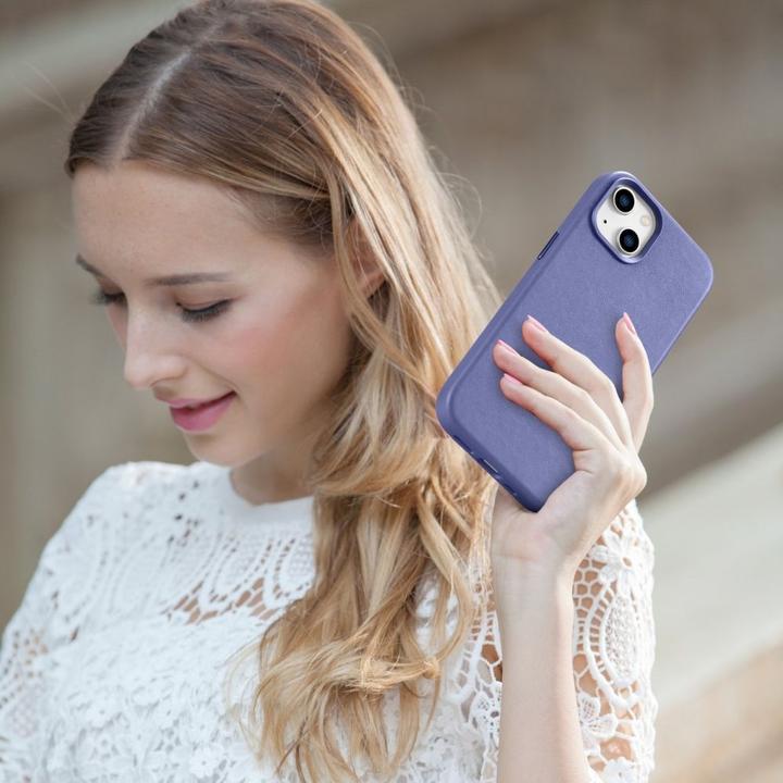 Image du produit iCarer Étui en cuir véritable pour iPhone 14 Plus violet clair (compatible MagSafe) (Apple iPhone 14 Plus)