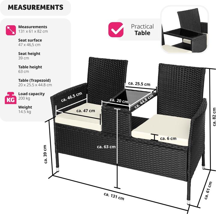 Image du produit tectake Banc de jardin en rotin