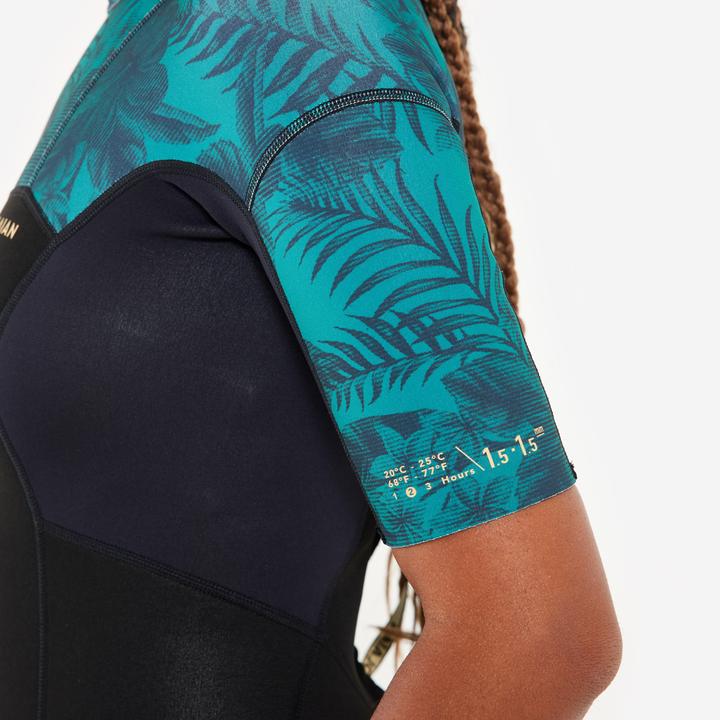 Actual product image Olaian Neopren Shorty Surfen Damen kurzarm Rückenreissverschluss 500 1,5 Mirage schwarz (1.5 mm, L)
