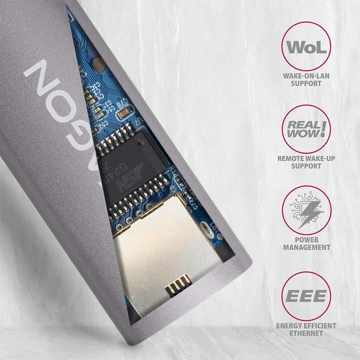 Actual product image Axagon ADE-TR Gigabit Ethernet 10/100/1000 Adapter - USB 3.1 Type A, Titanium Gray (USB 3.1, RJ45 (1x))