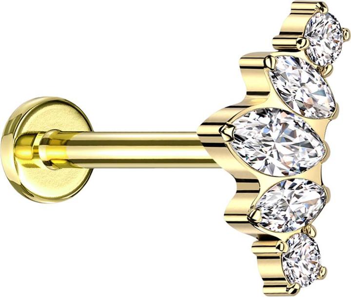 Produktbild Star Piercing Micro Labret Innengewinde vergoldet drei Ovale und zwei runde Kristalle silber (Titan G23, ohne Messing)
