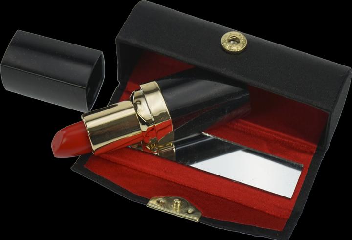 Produktbild Lippenstiftbox, Schwarz mit Spiegel, Druckknopfverschluss, Länge 8,5 cm, Höhe 3 cm