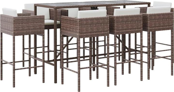 Actual product image VidaXL 9-piece Garden Bar Set with Cushions Brown Poly Rattan (48 cm)