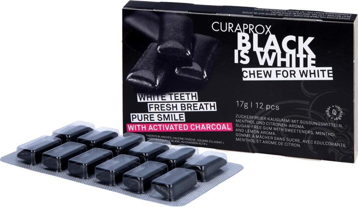 Actual product image Curaprox Black Is White Chewing Gum (12 pcs., 23 g)