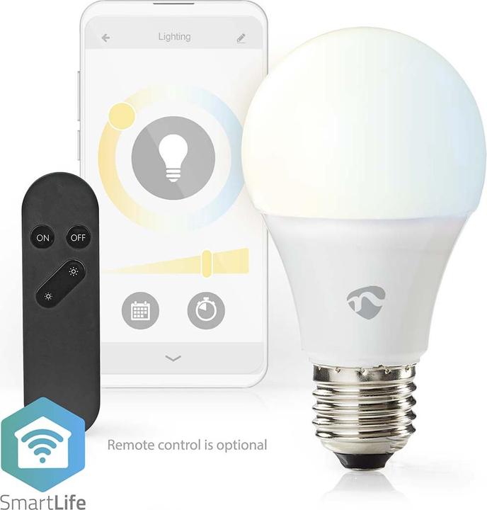 Actual product image Nedis WIFILRW10E27 SmartLife LED Bulb WLAN E27 806 lm 9 W Warm to Cool White 2700 - 6500 K Energy class (E27, 9 W, 806 lm, 1 x, F)