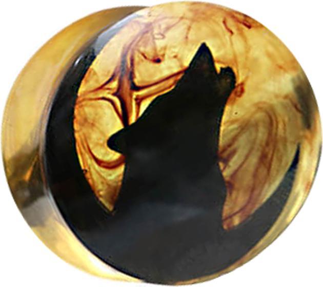 Image du produit Star Piercing Flared Plug Loup Hurlant coloration époxy marron (sans laiton, Organique)