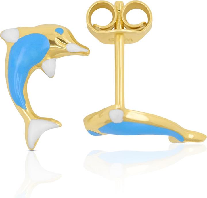 Produktbild Muau Stud earrings Dolphins yellow gold 750 light blue/white 11mm (750/18K Gelbgold)