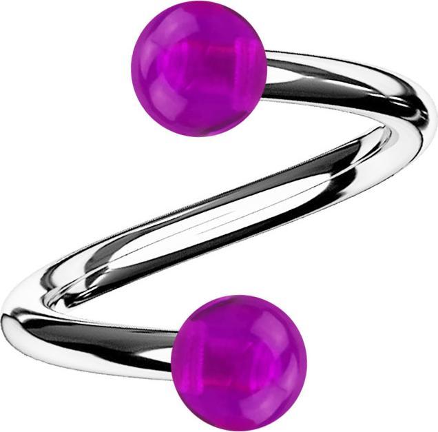 Star Piercing Spirale silber mit zwei Kugeln violett transparent (ohne Messing, Acryl, Chirurgenstahl 316L)
