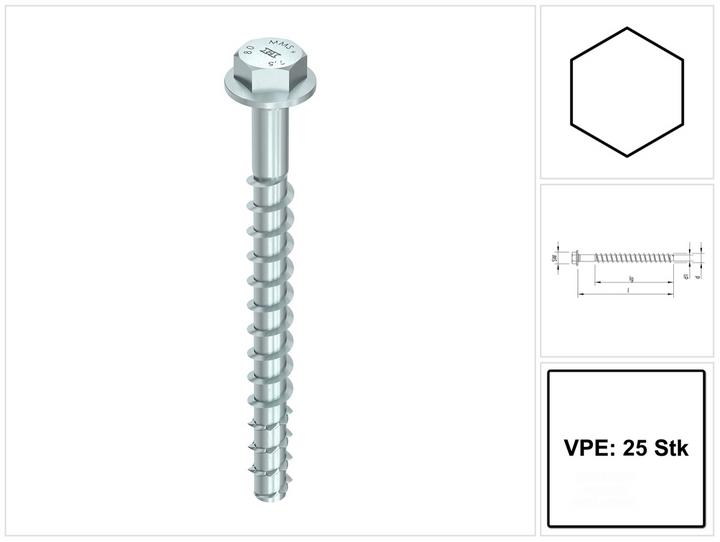 Image du produit Heco MULTI MONTI plus SS Vis d'ancrage 10,0 x 60 mm 25 pièces ( 48399 ) Vis à béton, tête hexagonale (25 Vis par pièce)