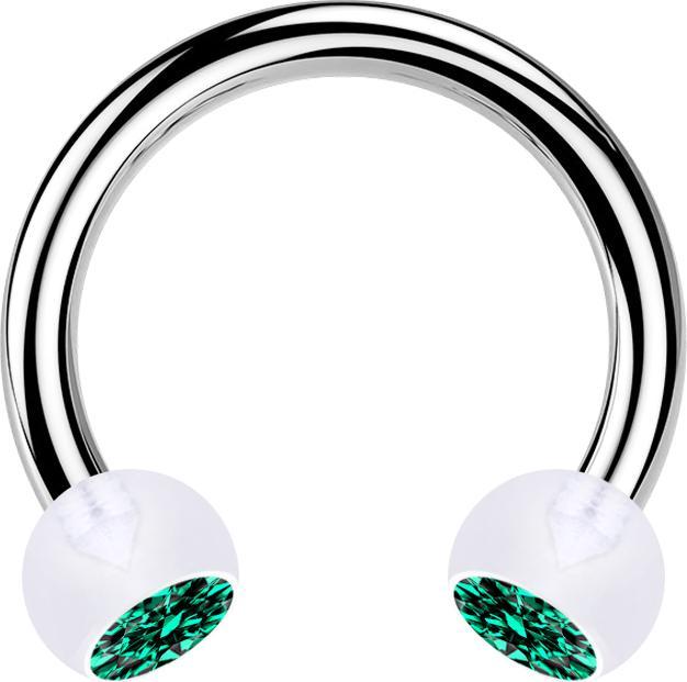 Star Piercing Circular Barbell silber mit zwei Kugeln transparent Kristall türkis (ohne Messing, Chirurgenstahl 316L, Bioflex)