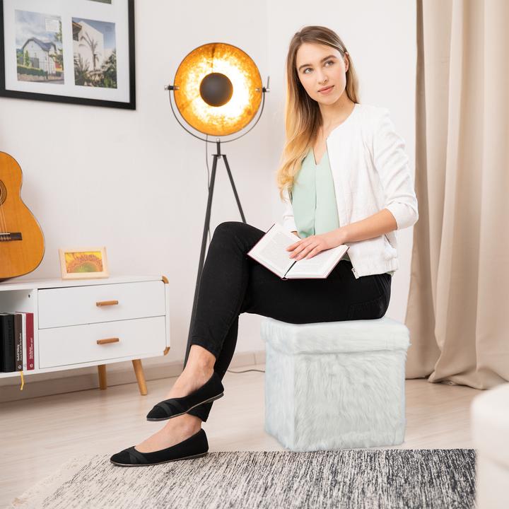 Actual product image Relaxdays Faux Fur Cube Seat, Folding