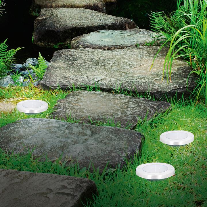 Actual product image Grundig Set of 2 solar floor lights made of stainless steel, with ground spike, Ã˜ 12 x 12 cm