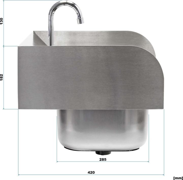 Image du produit XPOtool Évier Acier fin Gastro Cuve carrée Montage mural 3 parois latérales Lave-main hygiénique (398 mm, 420 mm)