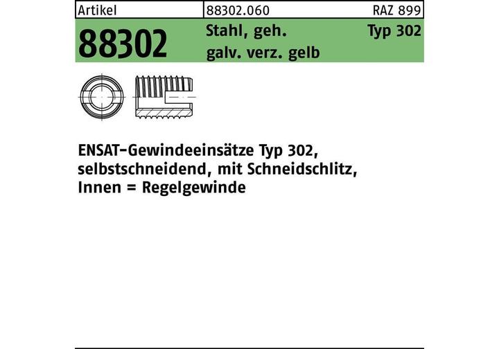 Image du produit Ensat Insert fileté R 88302 Type 302 M 20 x 27 acier trempé électrozingué jaune