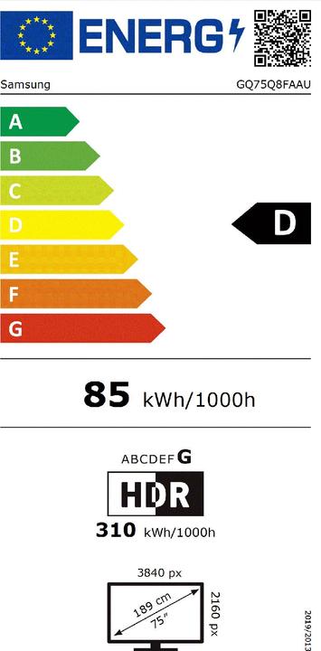 Energy Label Samsung 75" QLED Q8F 4K Vision AI Smart TV 2025 (75", QLED, 4K, 2025)