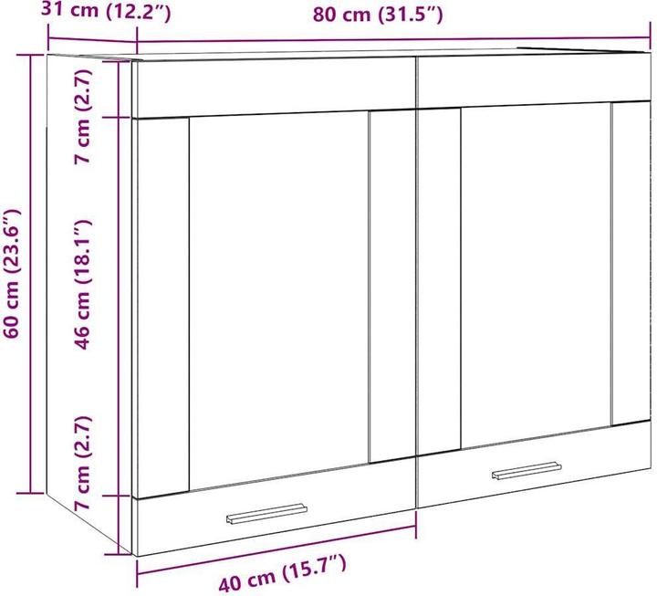 Produktbild VidaXL Hängeglasschrank Artisan-Eiche 80x31x60 cm Holzwerkstoff Küchenschrank (80 x 31 x 60 cm)
