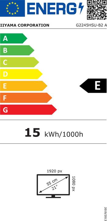 Energie-Label iiyama Monitor G2245HSU-B2 (1920 x 1080 Pixel, 21.50")