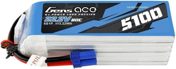 Gens Ace Pacchetto Lipo 5100mAh 22.2V 80C 6S1P (EC5) (22.20 V, 5100 mAh)