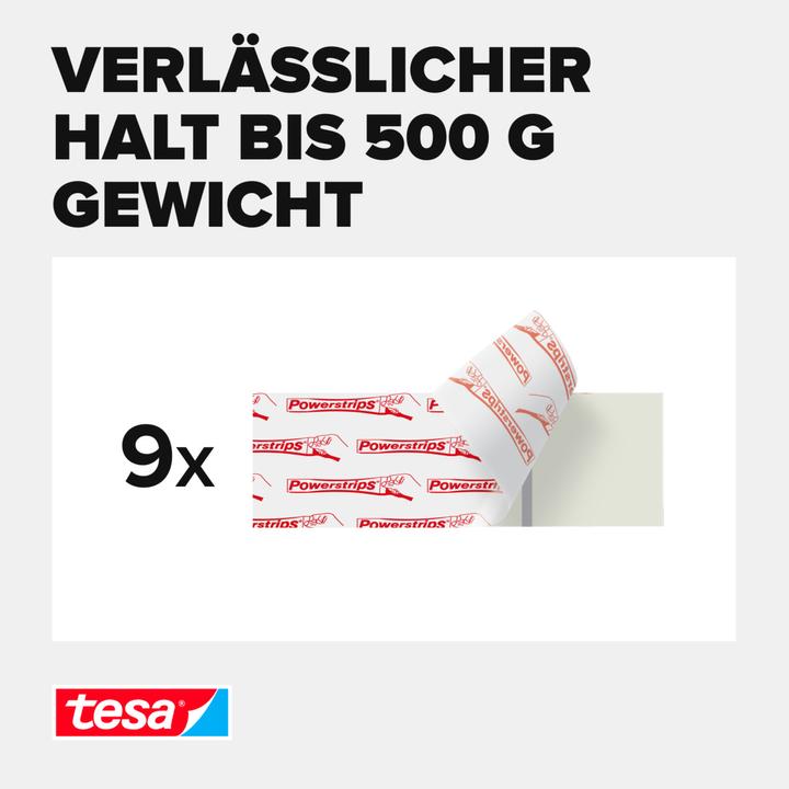 Immagine prodotto tesa Powerstrips per carta da parati e intonaco, 0,5 kg di forza di tenuta, 9x strisce biadesive
