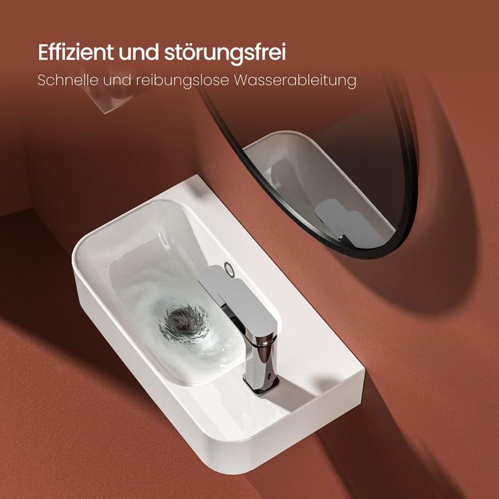 Actual product image Emke Wall-mounted washbasin 450 x 265 x 156 mm, rectangular, ceramic, tap hole right, white glossy (265 mm, 450 mm)