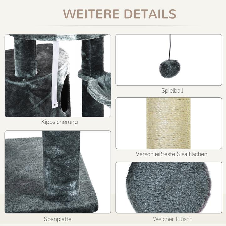 Immagine prodotto PawHut Albero per gatti con grotta (260 cm, Grigio scuro)