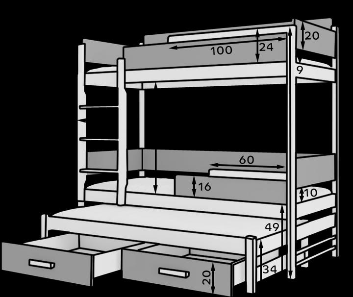 Produktbild ADRK Furniture Etagenbett verdreifachen QUEEN 200x90 (200 x 90 cm)