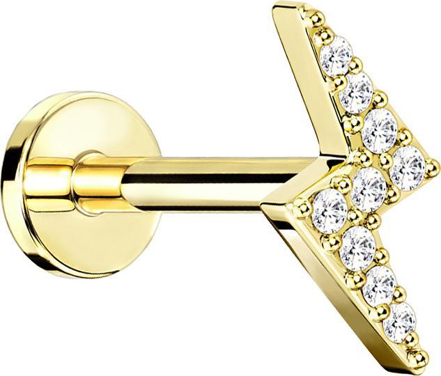 Star Piercing Micro Labret Innengewinde vergoldet Blitz mit Kristall (Chirurgenstahl 316L, Messing)