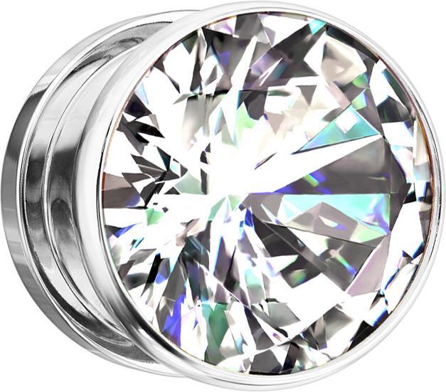 Image du produit Star Piercing Flesh Plug argent avec grand cristal argenté (Acier chirurgical 316L, sans laiton)