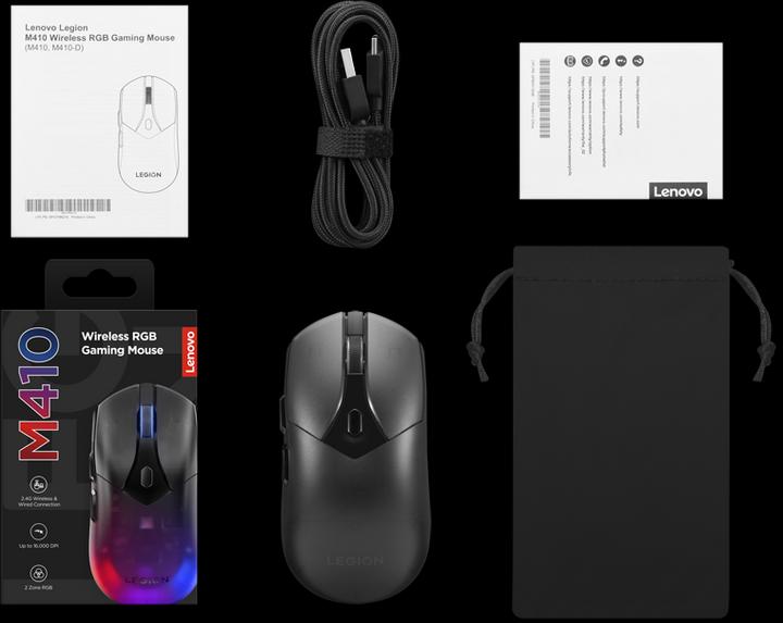 Image du produit Lenovo Legion M410 Wireless RGB Mouse - Mus - 6 knapper - Sort med RGB lys (Sans fil, Filaire)