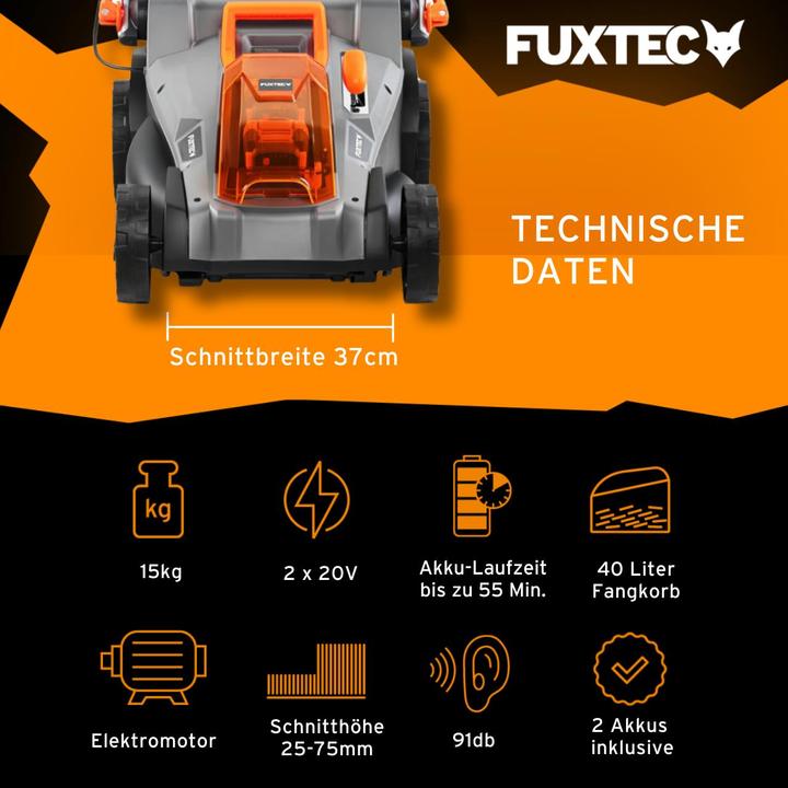 Actual product image Fuxtec 40V cordless lawn mower FX-E2RM37SET (Rechargeable battery operated)