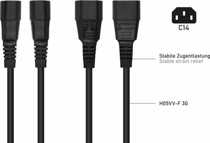 Actual product image Kabelmeister Y-cold appliance extension IEC plug C14 to 2x IEC socket C13, black (2 m, C14)