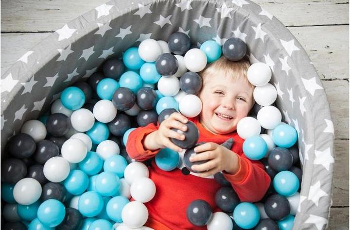 Actual product image Knorrtoys Ball pool soft - "Grey white stars" - 300 balls cream/grey/lightblue (approx. 6 diameters)