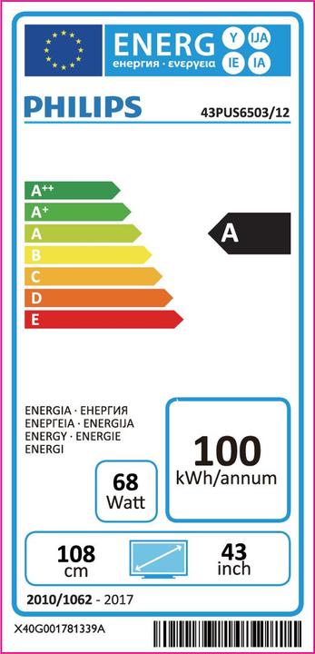 Energie-Label Philips 43PUS6503/12 (43", LCD, 4K, 2018)