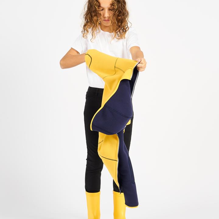 Actual product image Tribord Fleece jacket sailing children warm reversible 500 navy blue/yellow (100 C)