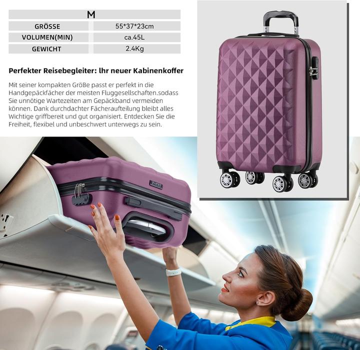 Immagine prodotto Beibye 3-teiliges Hartschalen-Kofferset (115 l, Bagaglio a mano (fino a 50 litri), M (50 - 90l), L (90 - 115l))