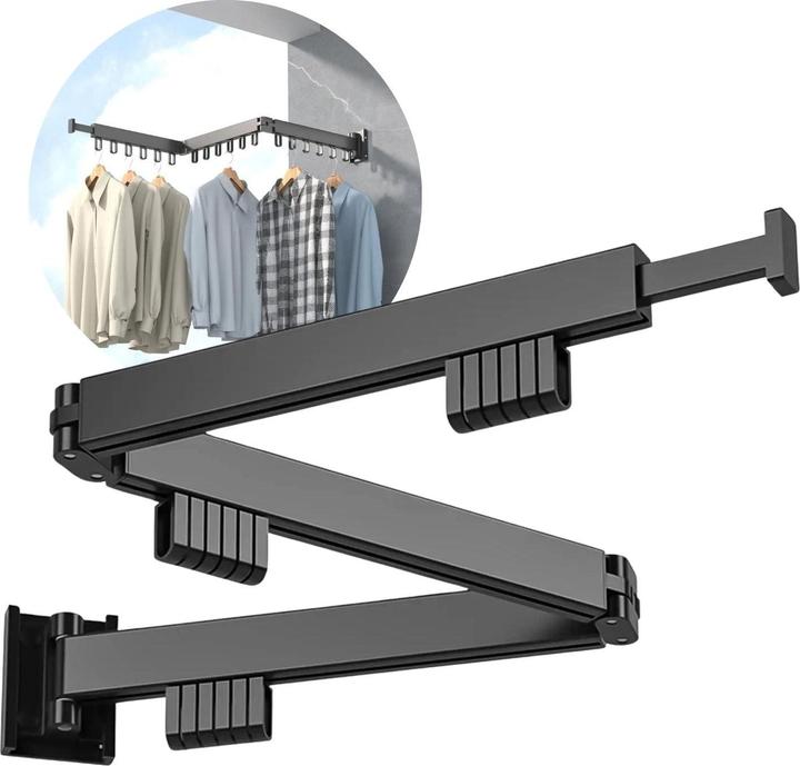 Actual product image Hermex Foldable wall-mounted clothes rack Hanging clothes rack Wall-mounted clothes rack (1.22 m)